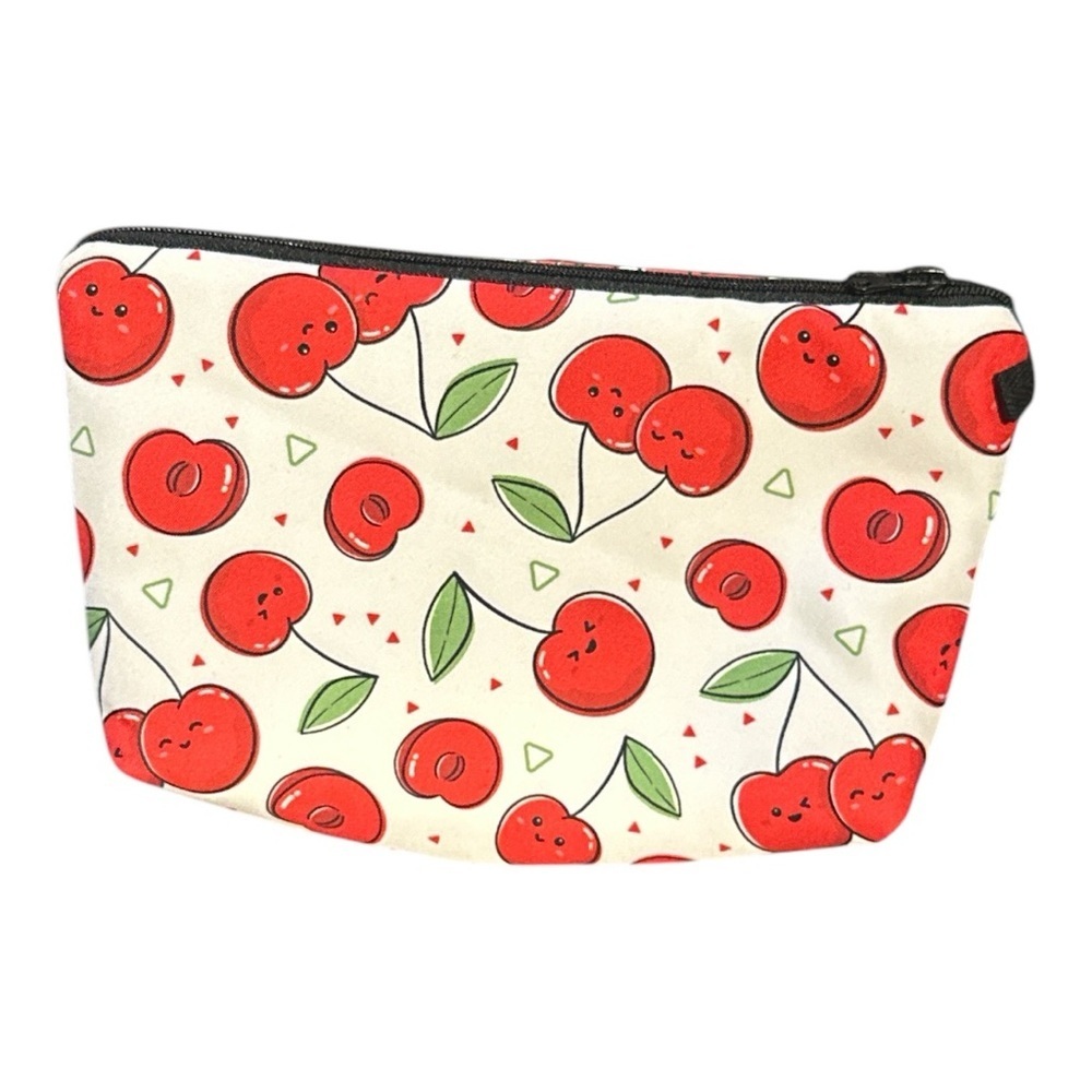 Cherry Print Zipper Makeup Bag – Waterproof Polyester